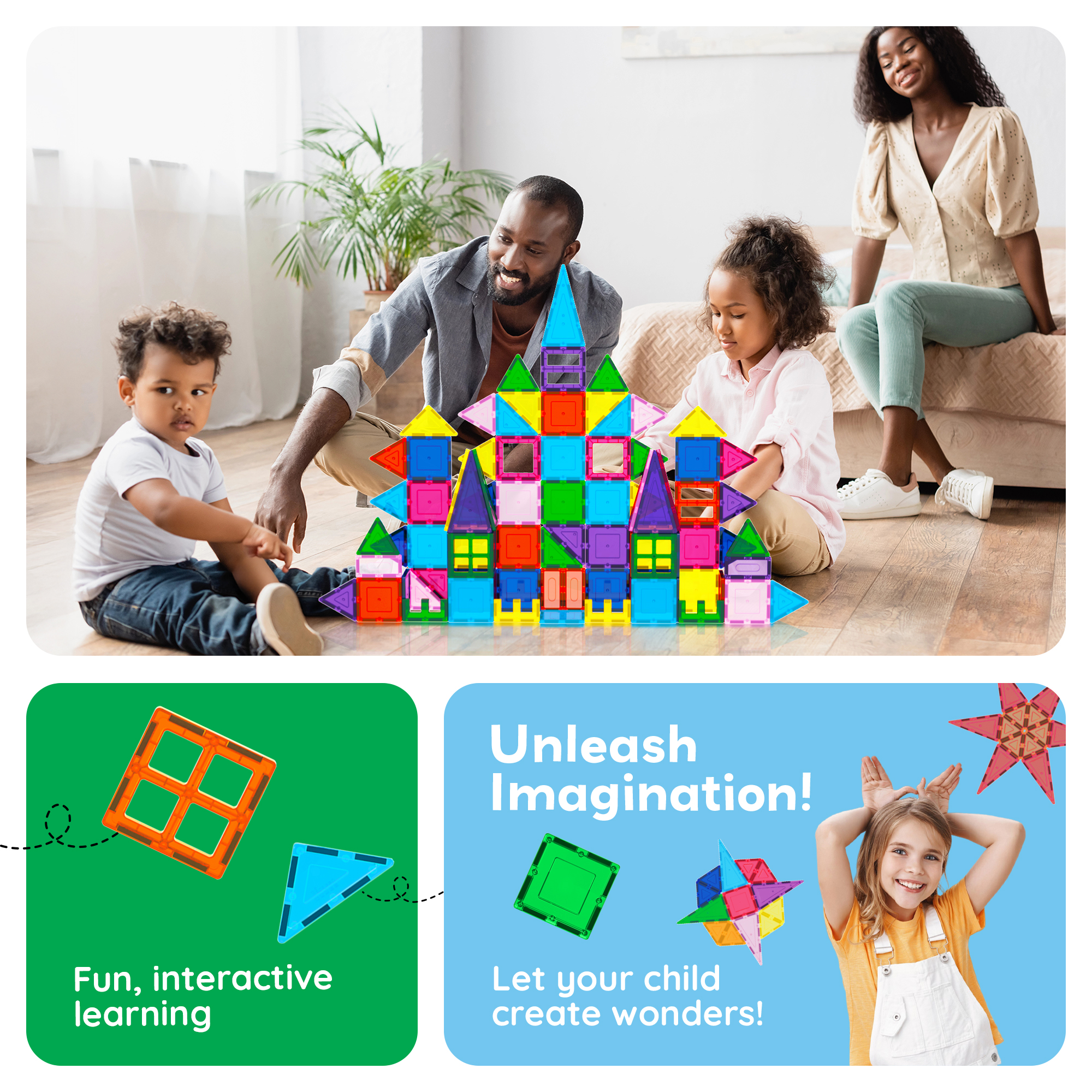 PicassoTiles 61-Piece Magnetic Tiles Building Set photo 6