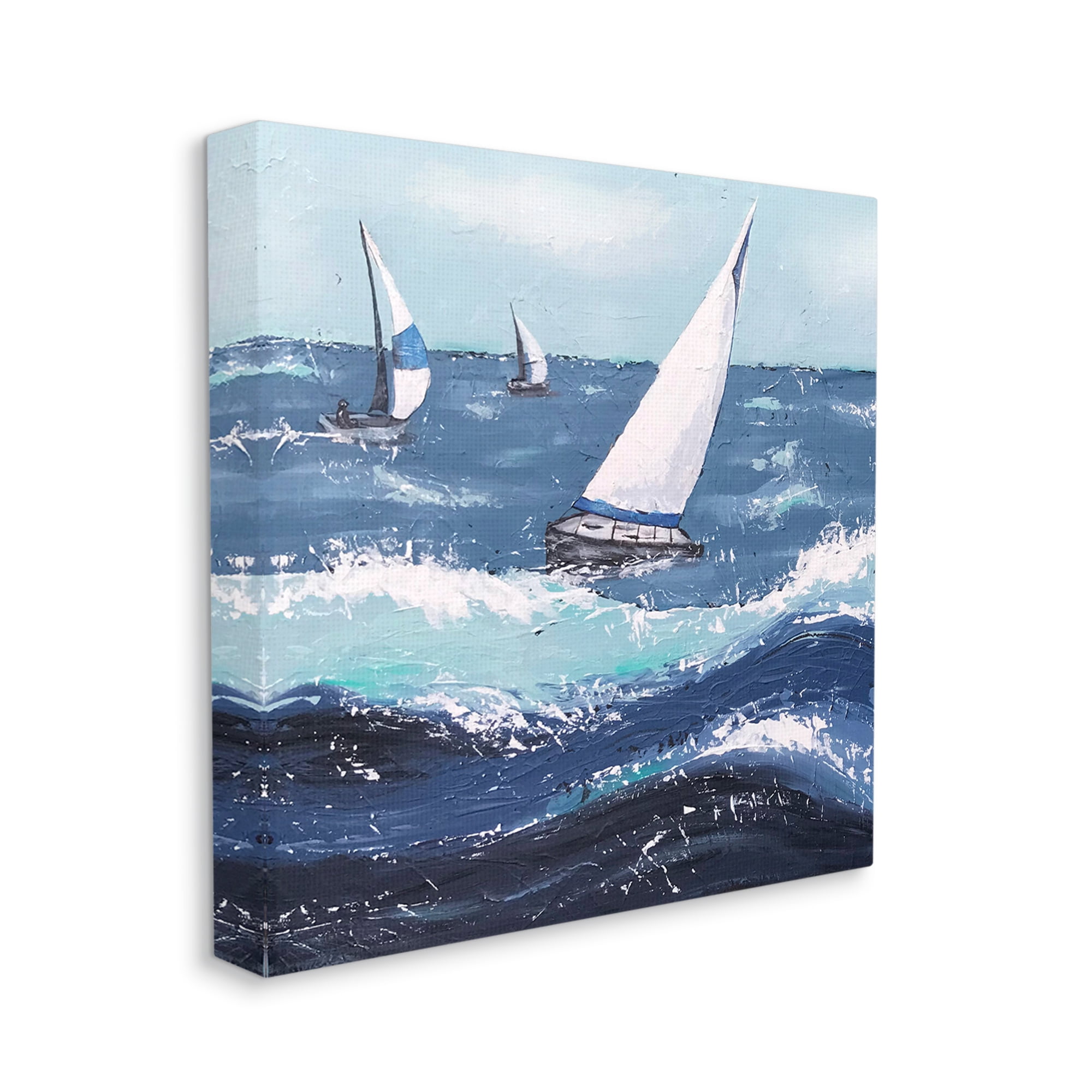 Stupell Rough Ocean Waves Sailing Boats Landscape Painting Gallery Wrapped Canvas Print Wall Art