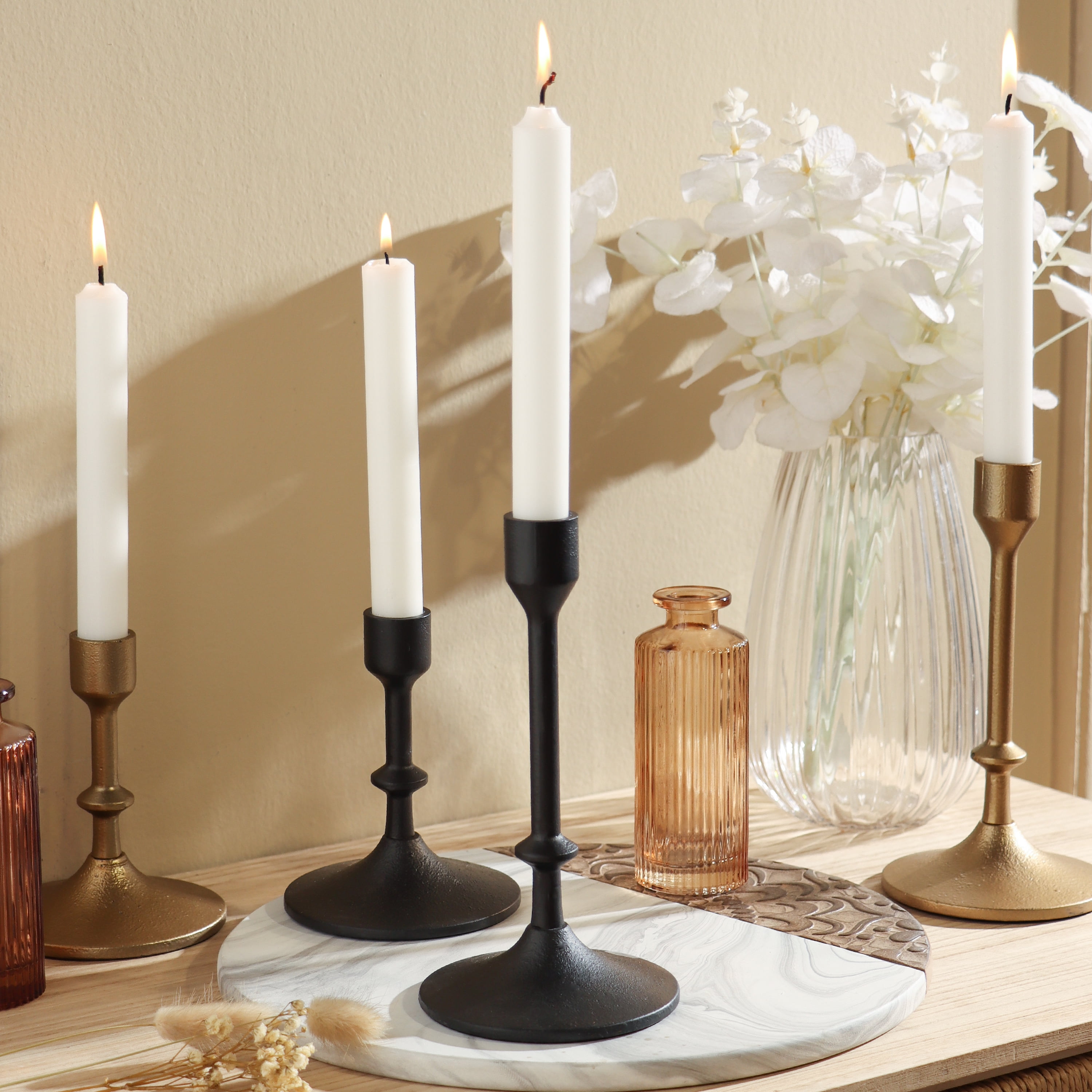 (4 pack) Better Homes & Gardens Black Cast Iron Metal Taper Candle Holder, 7.8", Large