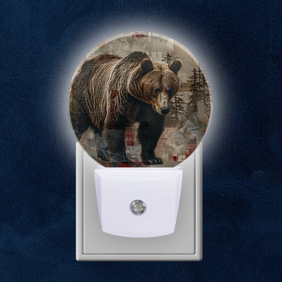 Night Light Plug into Wall,Dusk to Dawn Sensor Auto-On/Off for Bathroom, Hallway,Kids Room-Brown Bear Walking Through The Forest