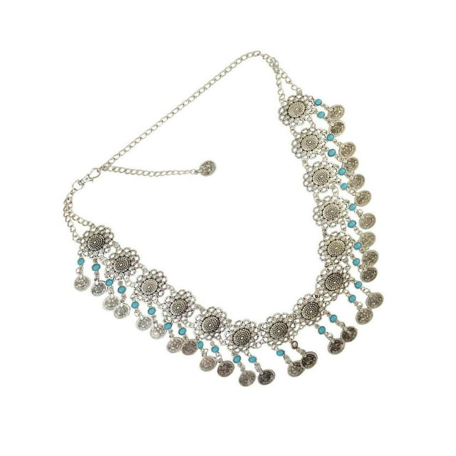 facefd Bohemian Flower Coin Tassel Drop Belly Chain Waist Dance Belt Style 2