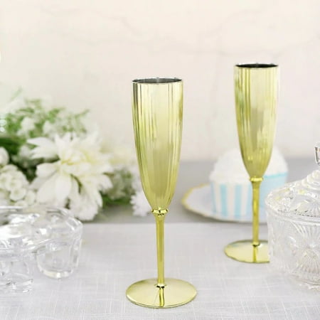 

BalsaCircle 6 Metallic Gold 5 oz Plastic Champagne Flutes Tableware Disposable Wine Glassess Party Supplies