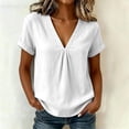 thumbnail image 5 of WGRFFH Linen Tops for Women Short Sleeve V Neck Dressy Blouses Comfy Breathable Hawaiian Tees Loose Tunic Blouses 2026 Pleated Tshirts Casual Lightweight Summer Vacation Clothing White, 5 of 7