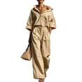 thumbnail image 2 of Gifts YYV Two Piece Sets for Women Casual Two Piece Outfit Oversized Button Down Shirt High Waist Pleated Wide Leg Pants Matching Tracksuit Set Khaki XXXL, 2 of 7