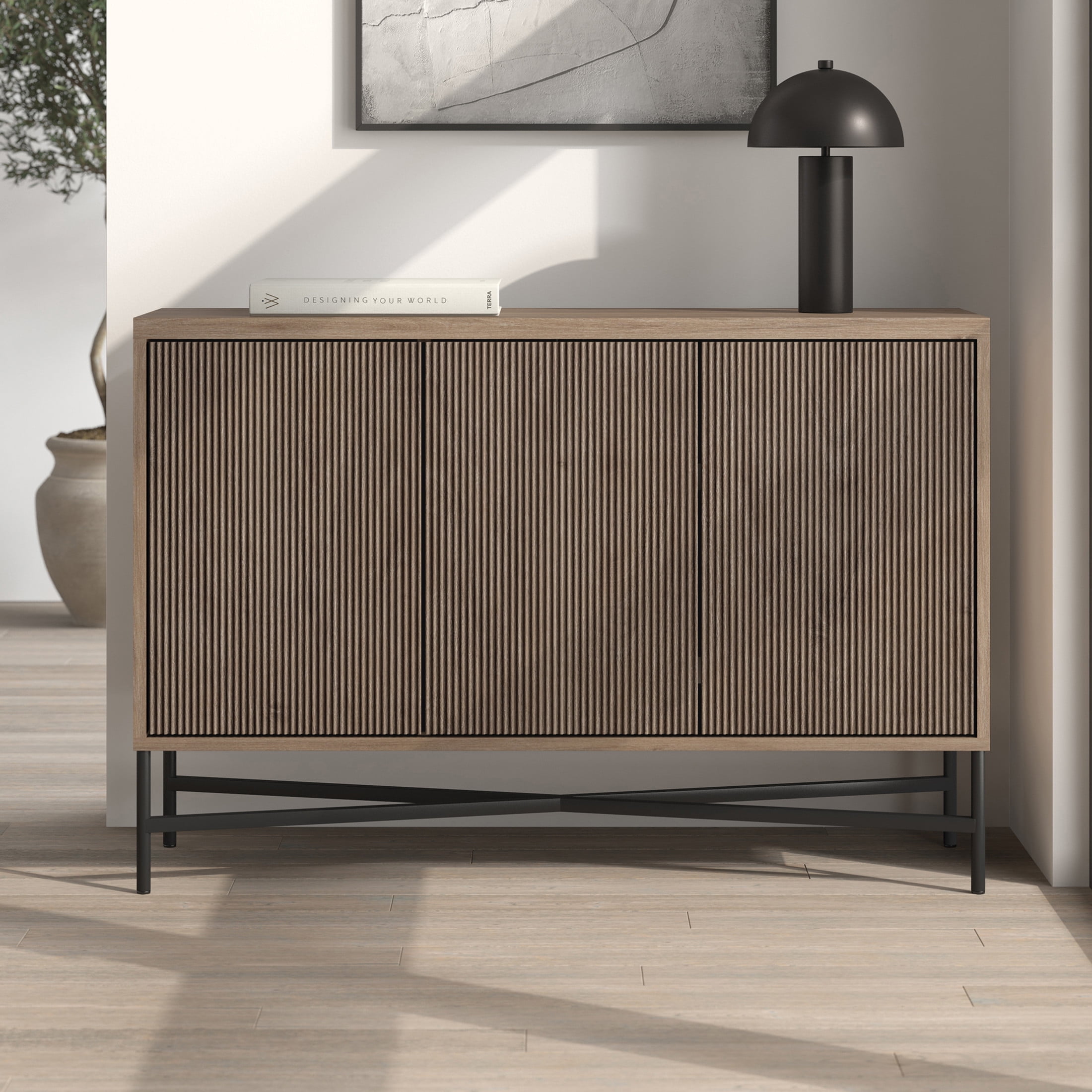 Evelyn&Zoe Modern/Contemporary 48" Wide Antiqued Gray Oak Buffet Table