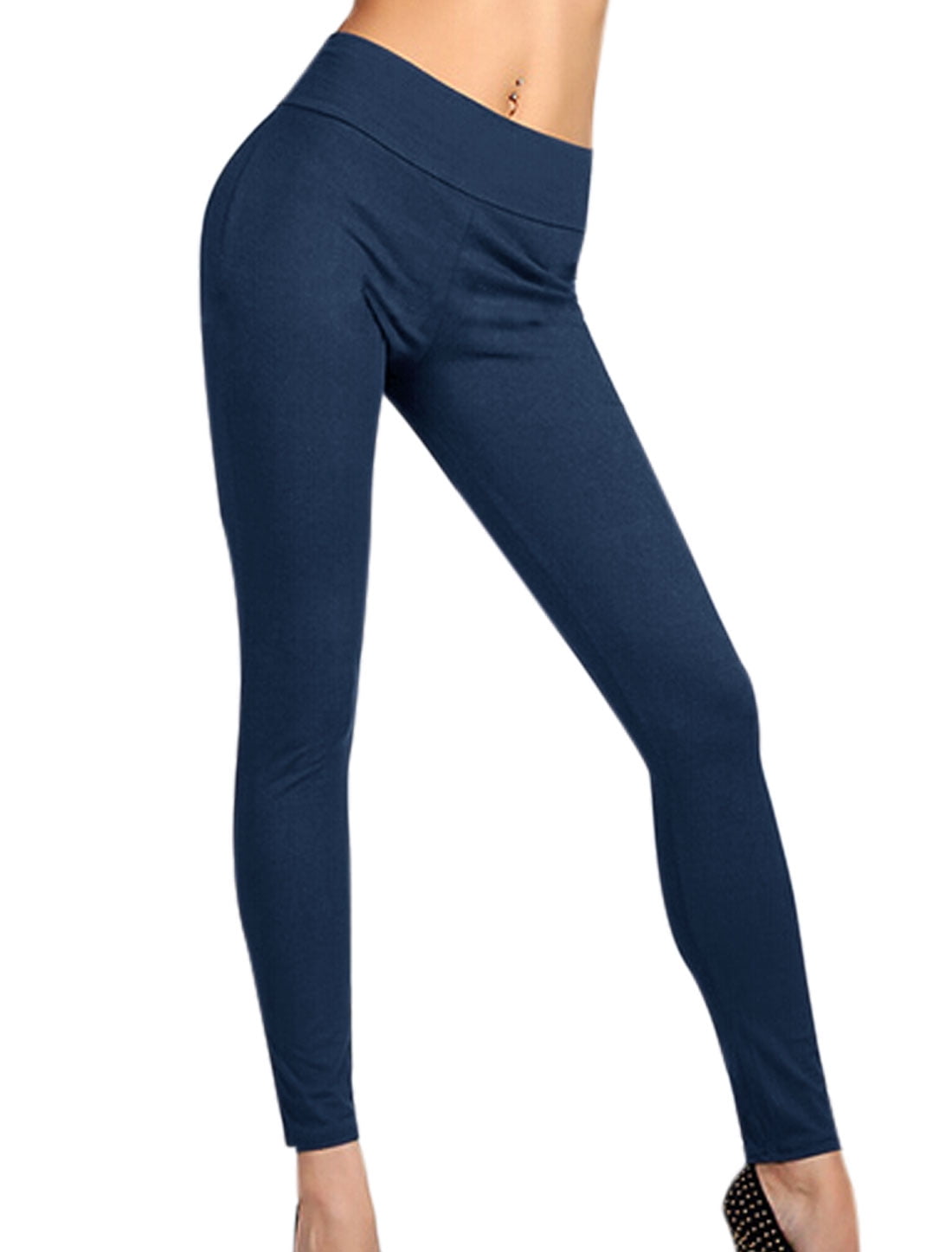 Zip Closure Back Natural Waist NEW Leggings for Women Navy Blue L