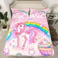 thumbnail image 2 of Feelyou Kawaii Unicorn Full Size Sheets for Girls, Cartoon Star Rainbow Bed Sheets, Princess Pink Sheet Sets, Cute Cupcake Bedroom Decor, 2 of 7