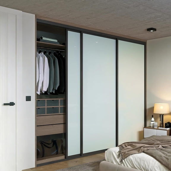 Doors55 Door55 3 Panel Glass Sliding Closet Door, Aluminum Frame, Silent Glide Technology, Closet Doors Sliding, Closet Doors for Bedrooms, Double Door Sliding Closet Doors