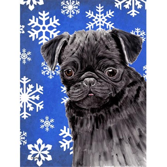 11 x 15 in. Pug Winter Snowflakes Holiday Garden Size Flag