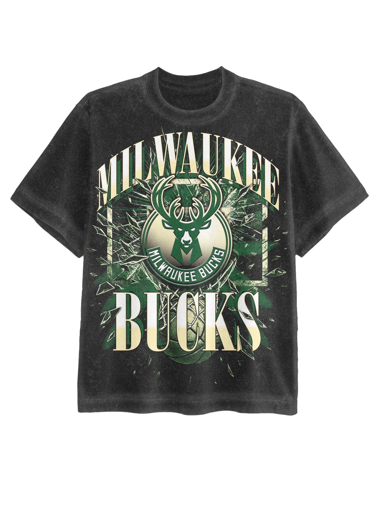 NBA Milwaukee Bucks Men's & Big Men's Front & Back Boxy Fit Mineral Wash Graphic T-Shirt, Sizes XS–4XLT, 2XB–5XB