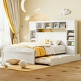 thumbnail image 3 of Harper & Bright Designs Queen Size Platform Bed with All-in-One Cabinet and Storage Shelf, Wooden Queen Bed Frame with Trundle and 4 Drawers & Sockets,, Espresso, 3 of 15