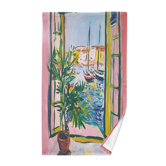 Yayeee 100% Cotton Hand Towels for Bathroom 16" x 28" Soft Absorbent Kitchen Towel, Yellow Window