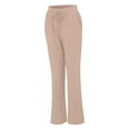 thumbnail image 5 of YODETEY Women Casual Cotton and Linen Solid Drawstring Elastic Waist Long Straight Pants, 5 of 7
