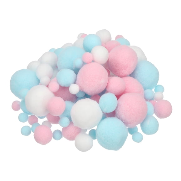 Uxcell Pompons de Tailles Assorties pour Bricolage, 130 Pcs Pompons, Rose, Bleu, Blanc