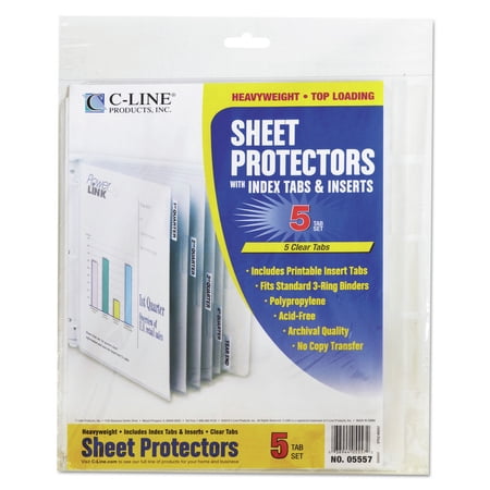 3-Hole Punched Top Load 8.5 in. x 11 in. Insert Heavy-Duty Sheet Protectors with 5 Clear Index Tabs - Clear (5/Set)
