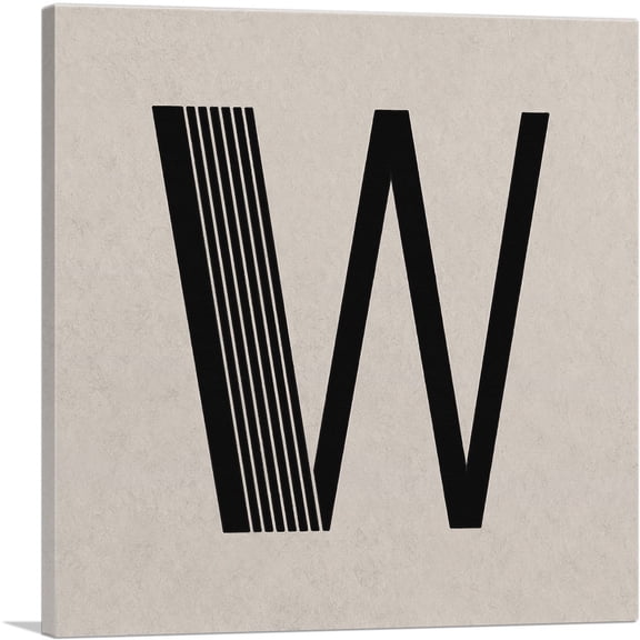 ARTCANVAS Beige Black Line Alphabet Letter W Canvas Art Print - Size: 26" x 26" (1.50" Deep)