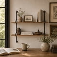 thumbnail image 3 of DecMode Brown Industrial 2 Tier Wood Wall Shelf, 37"W x 29"H, 3 of 14