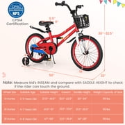 Costway 18 Kids Bike with Removable Training Wheels & Basket for 4-8 Years Old Child Red
