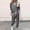 Gray, variant on Athletic Outfit Sets 2 Piece Women Color Block Striped Long Sleeve Cuffed Capri Jogger Pants Purple XXL