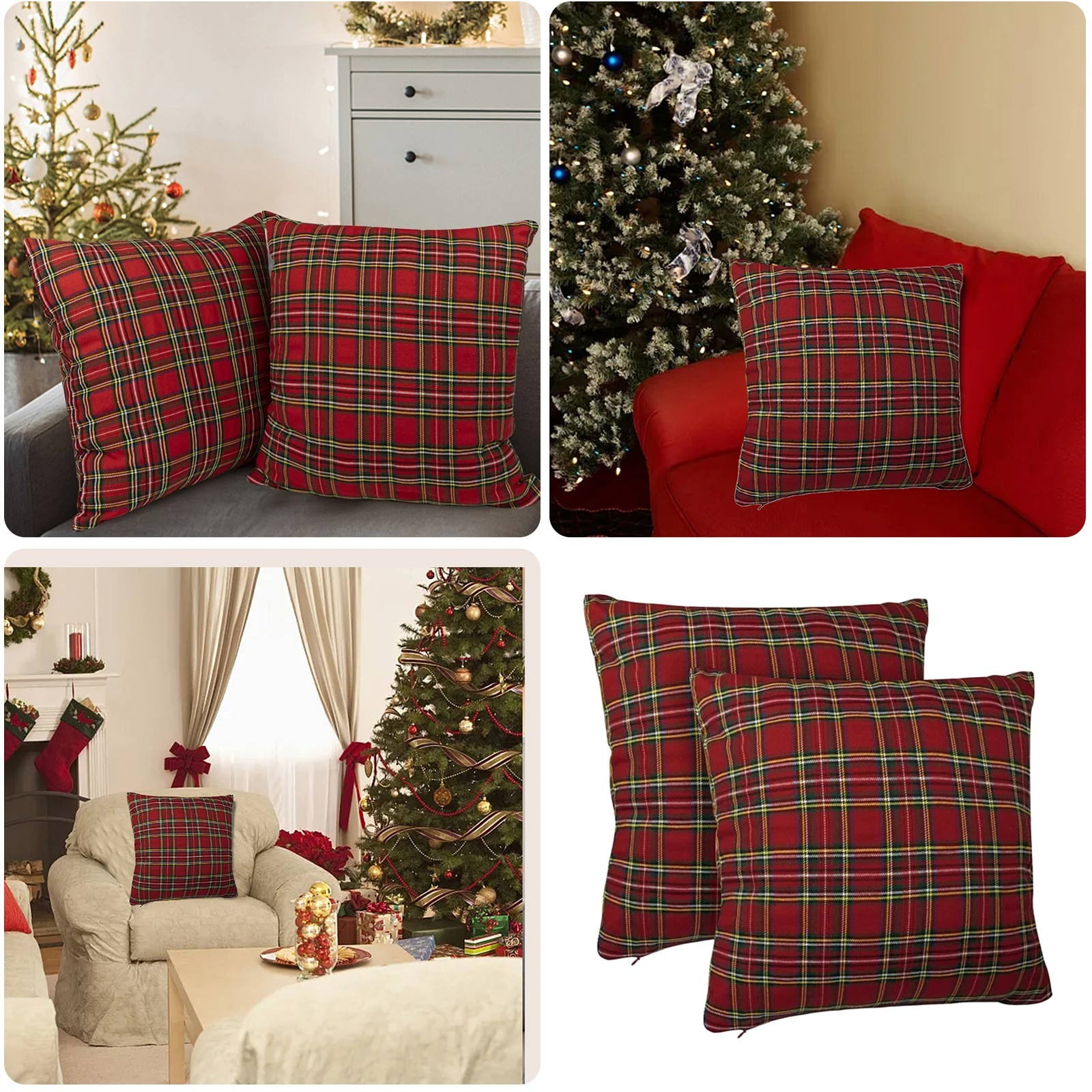 adviicd Set Of 2 Red Plaid Christmas Decorative Throw Pillow Covers 18