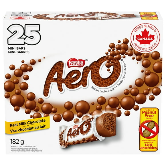 Mini bars, Peanut-free snack, Milk chocolate bars with tiny bubbles, Individually wrapped, Natural colours & flavours, Prepared in Canada, 182 g