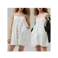 thumbnail image 7 of vera natura Women's Babydoll Mini Dress Solid Color Sleeveless Spaghetti Strap Button Front A-Line Dress with Pockets, 7 of 7