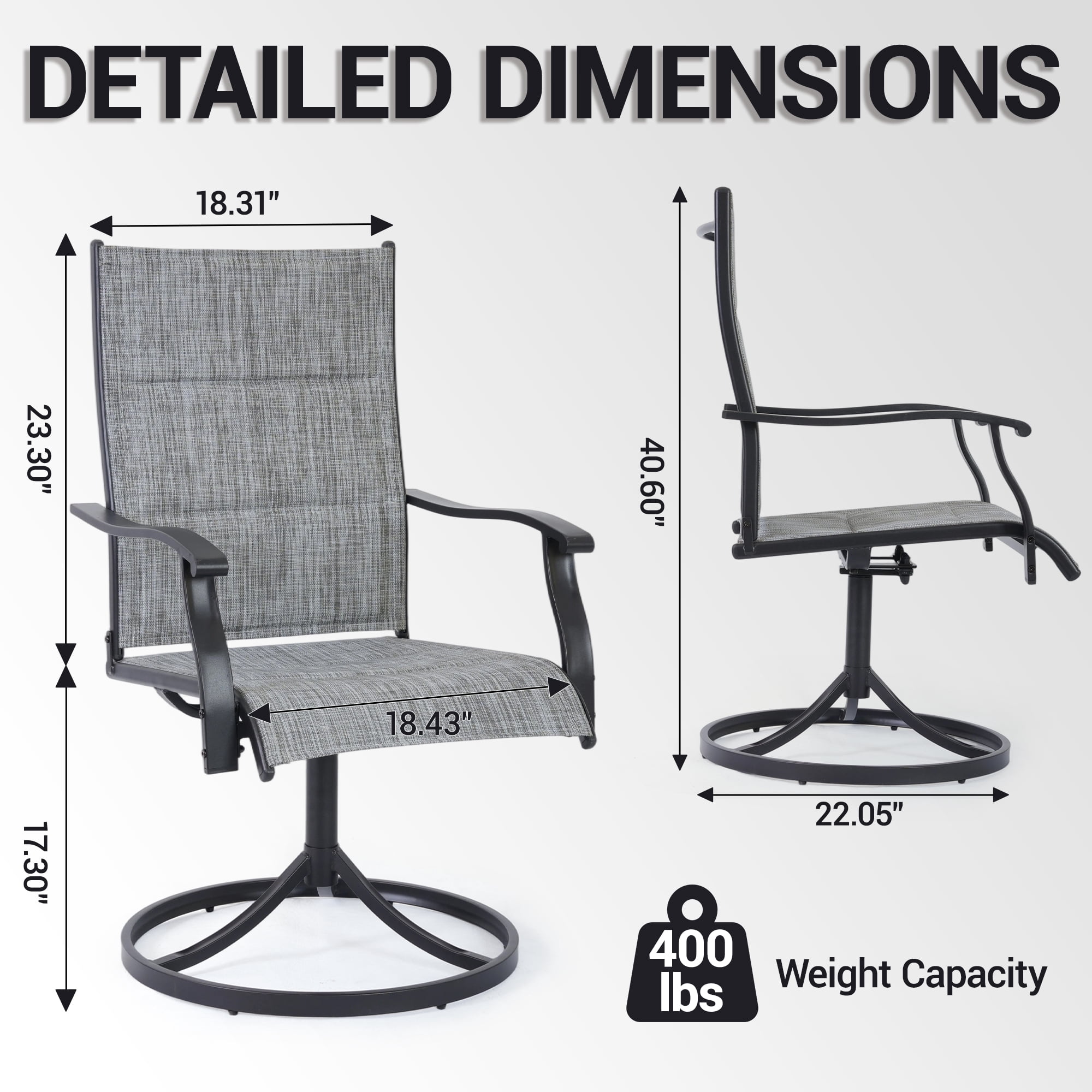 DELMANGO Patio Swivel Chairs Set of 2, Outdoor Dining Chairs High Back, All-Weather Textilene Swivel Rocker Chair for Lawn Porch Garden, Grey