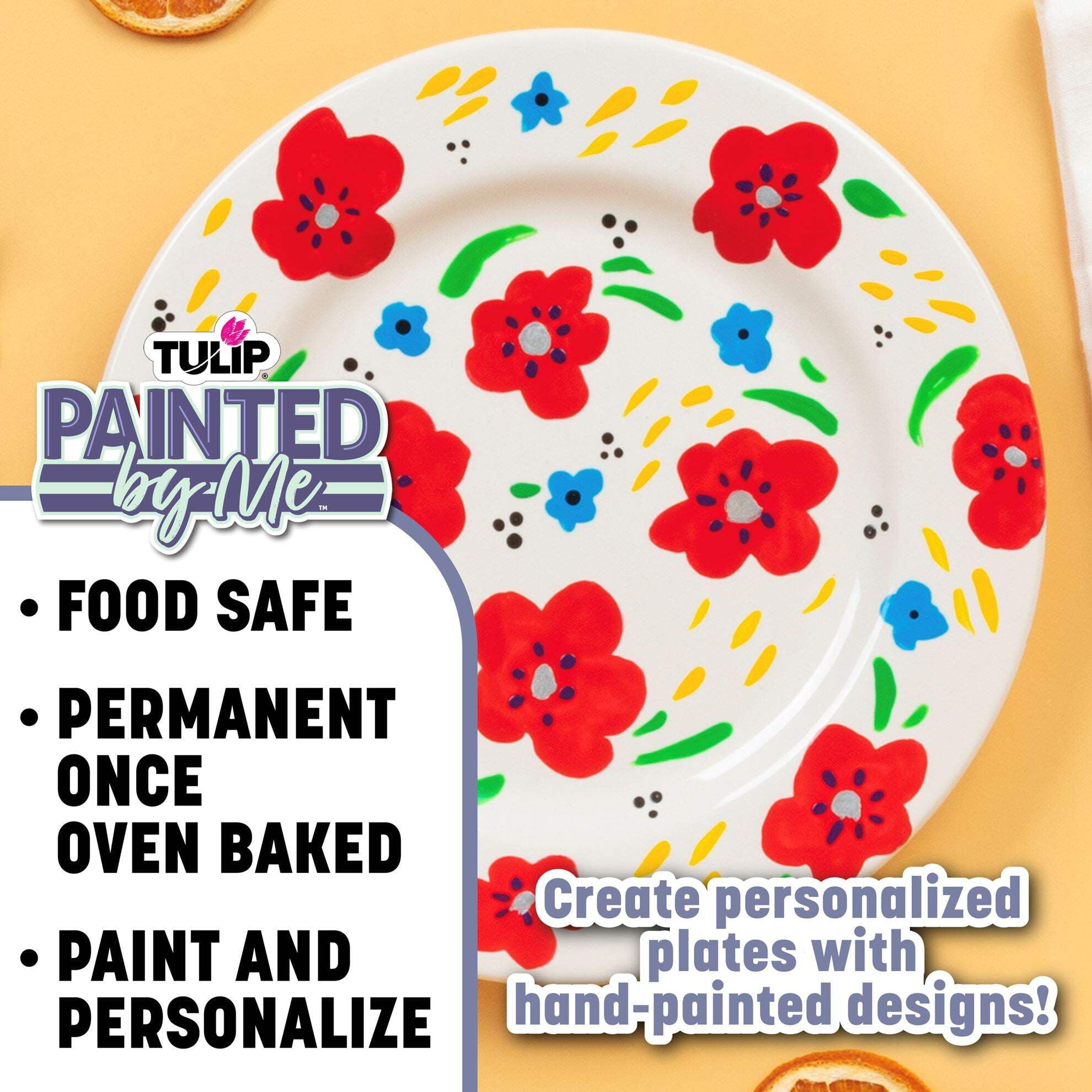 Tulip Food Safe Painted by Me Ceramic Plate Painting Set, Includes 16 Paints, 4 Brushes & 4 Paintable Plates. Bake at Home with Studio Quality Results