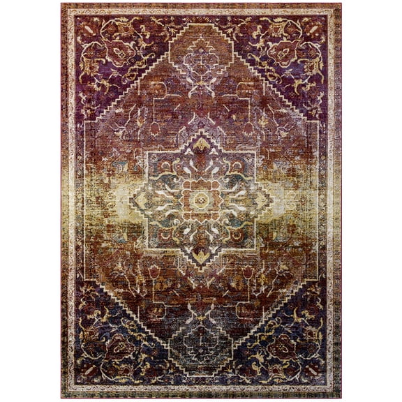 Modern Contemporary Urban Living Lounge Room Area Rug Runner Floor Carpet, Persian Distressed Vintage Style, Fabric, Multi Colorful