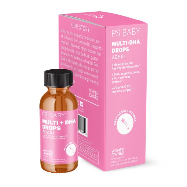 Pink Stork Baby Multi + DHA Baby Drops: Liquid Multivitamin, Growth ...