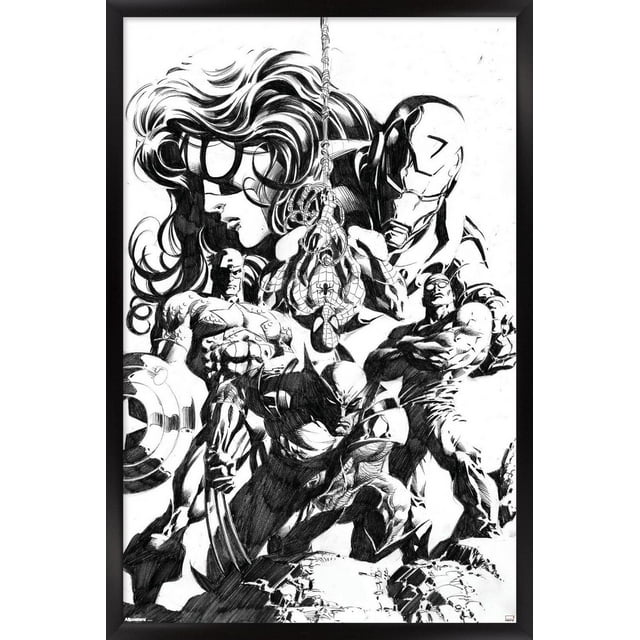 Marvel Sketch - Group Wall Poster, 14.725" x 22.375" Framed