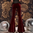 thumbnail image 6 of Women's Velvet Flare Pants, Solid Color High Waist Stretchy Bell Bottom Pants, Retro Glam Trousers for Evening or Holiday Events, Wine - XL, 6 of 7