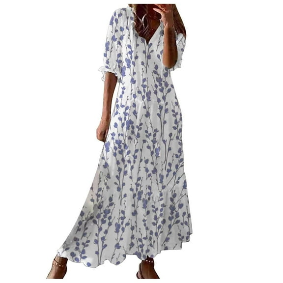 Siilsaa Midi Dresses for Women Casual Womens 2024 Summer Drawstring Ruffle Short Sleeve Mini Dress Sundress Blue,3XL