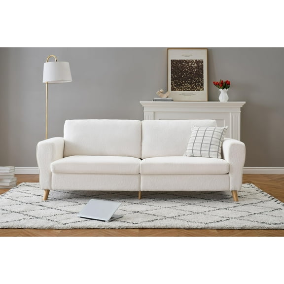 Danolapsi Sofa,84 Inch Modern Couch,Large Loveseat Sofa with Style Armrests & Wood Feet,White Boucle Upholstered Sofa for Living Room