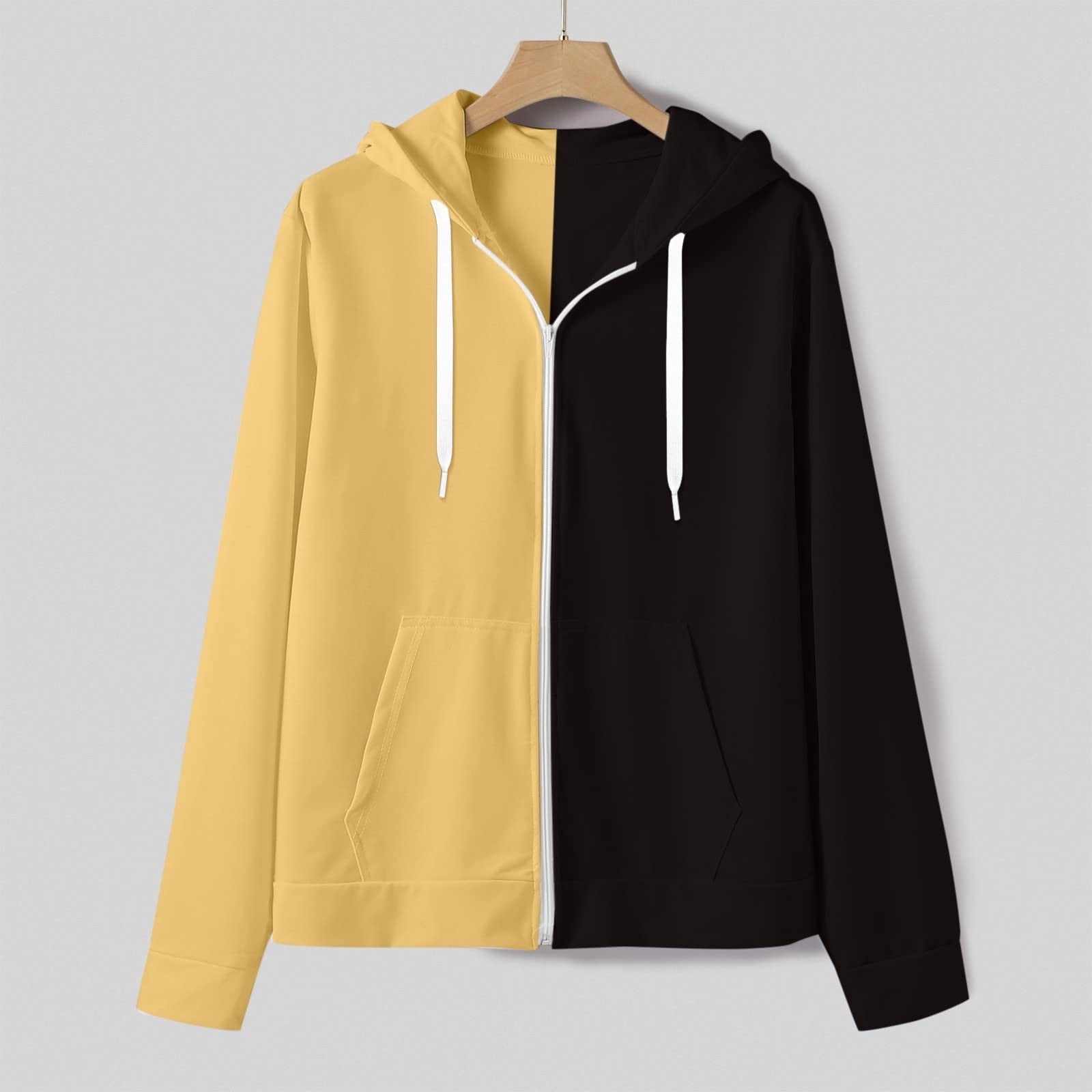 zfwon Mens Oversized Zip Up Hoodie Men's Two-Tone Zip-Up Hoodies
