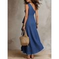 thumbnail image 2 of Womens Blue One Shoulder Sleeveless Ruffle Maxi Dress Vacation, 2 of 6