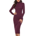 thumbnail image 3 of Elainilye Fashion Womens Dresses Plus Size Long-sleeve Solid Color Priming High-Necked Dress Slim Formal Dress,Red, 3 of 6