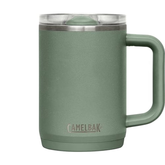 CamelBak Thrive Taza a prueba de fugas de 16 oz, acero inoxidable aislado - Para viajes, café, té, bebidas calientes - A prueba de derrames - Compatible con portavasos, musgo
