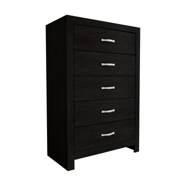 Benjara Ancy 48 Inch Tall 5 Drawer Dresser Chest, Faux Diamond Inlay Handles, Black