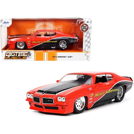 1971 Pontiac GTO #71 "Mickey Thompson" Orange and Black "Bigtime Muscle" Series 1/24 Diecast Model Car by Jada(Selections May Vary)
