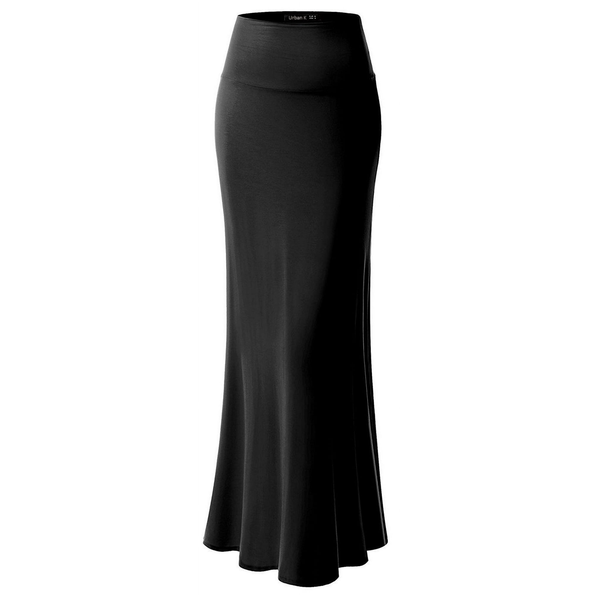 High waisted black maxi skirt plus size online