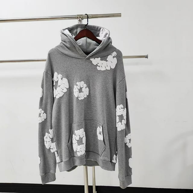 Sweat à Capuche en Denim avec Imprimé en Mousse Kapok, Unisexe