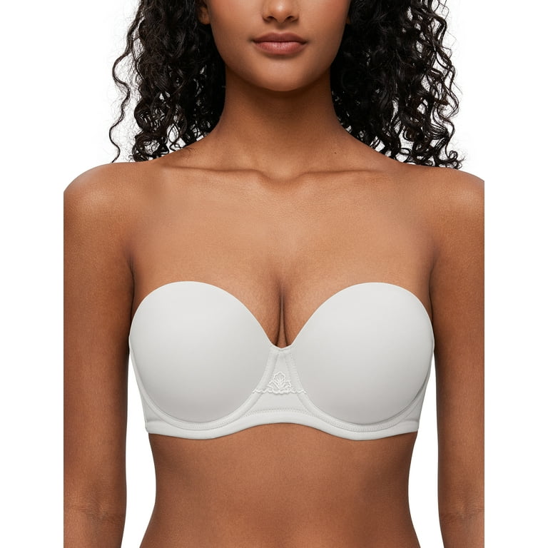 Deyllo Women s Strapless Push Up Full Cup Plus Size Underwire Padded Bra White 40B
