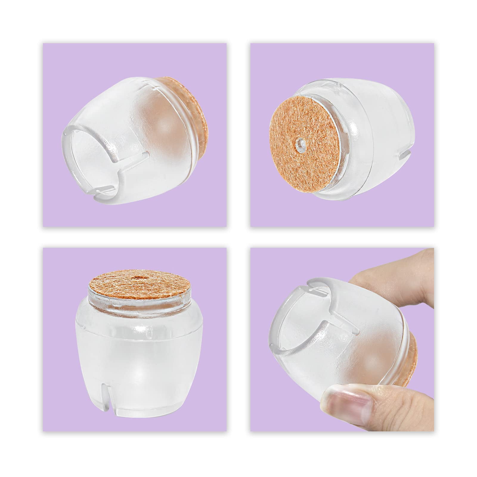 Flyshop 16PCS Transparent Furniture Feet Covers Soft PVC Chair Leg Caps Round Hardwood Floor Protectors with Felt-Padded Backing, Size 1-1/8" to 1-3/8" (29 to 33 mm)