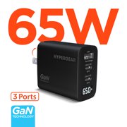HyperGear SpeedBoost 65-Watt USB-C PD Tri-Port GaN Laptop Wall Charger with PPS and Digital Display (Black), 16299