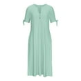 thumbnail image 4 of Meichang Women's Dresses Women's Summer V Neck Button Tie Short Sleeve Dresses Eyelet Embroidery Pleated Solid Color Midi Dresses Flowy A-Line Dresses, Vestidos Para Mujer Casuales, 4 of 6