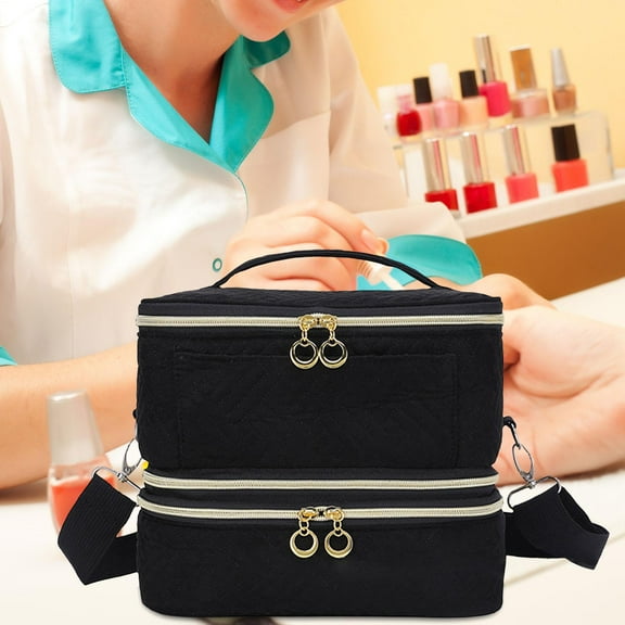 DOLITY Nail Polish Carrying Case, Double Layer Nail Polish Storage Bag for Nail Dryer Lamp and 42 Bottles Nail Polish Organizer Bag