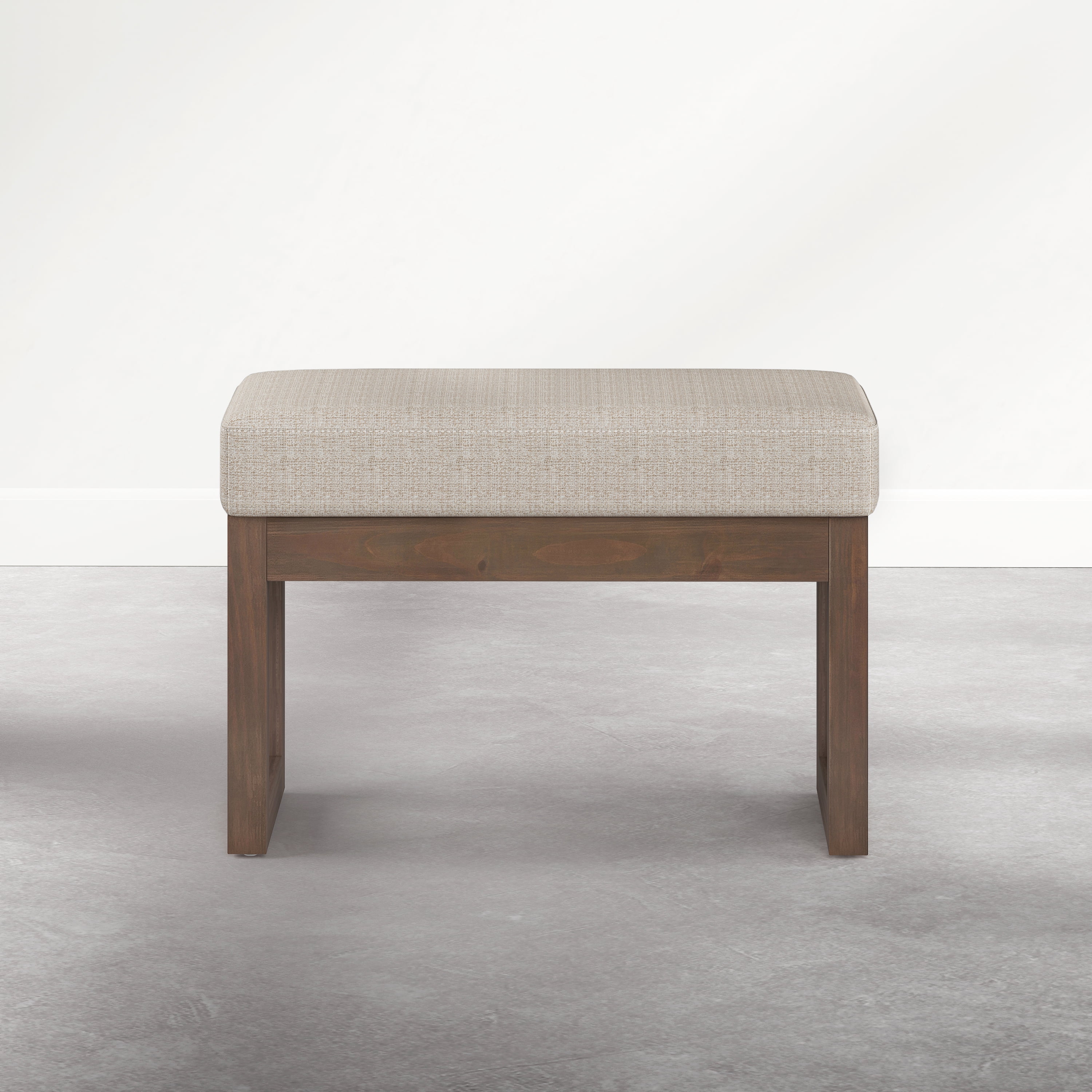 Simpli Home Milltown 27 inch Wide Solid Wood Rectangular Upholstered Footstool Bench, Beige Cream