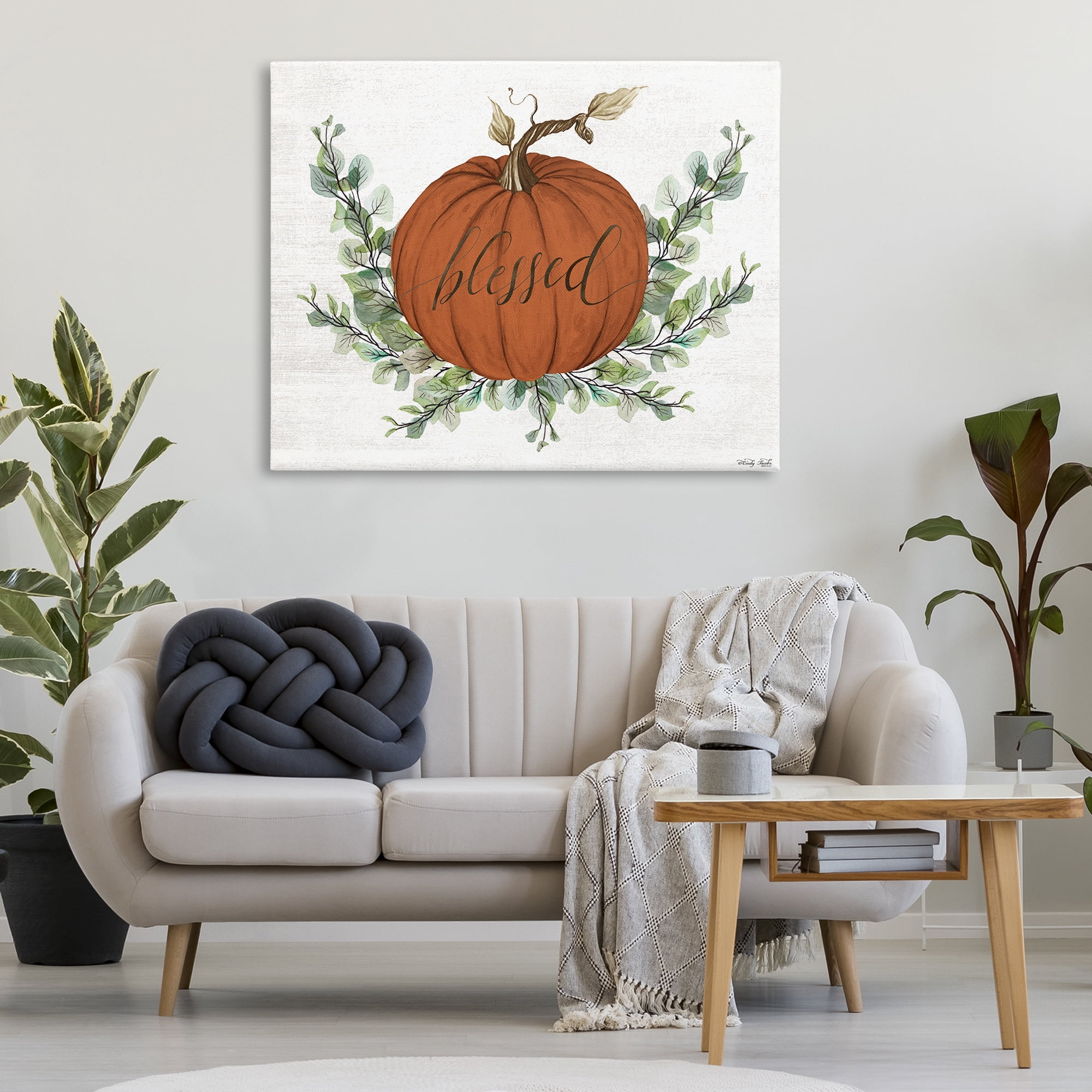 Stupell Industries Orange Blessed Pumpkin Food & Beverage Painting Gallery Wrapped Canvas Art Print Wall Art, 48 x 36