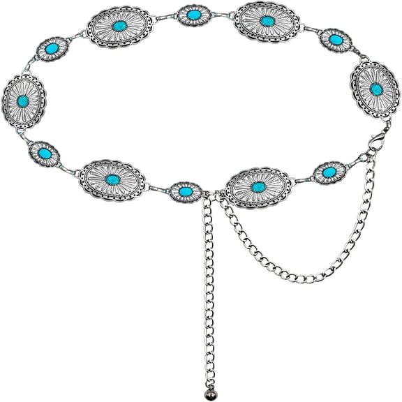 DESIGNICE Western Metal Concho Belt for Women Cowgirl Chain Belts for Dresses Jeans Country Concert Outfit